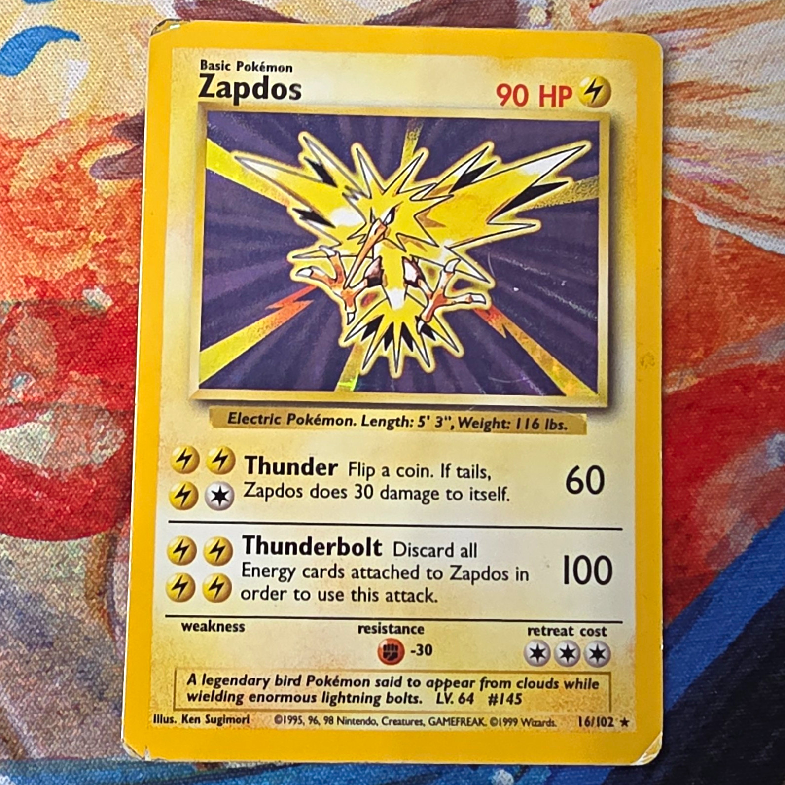 Zapdos 016/102 Base Set Holo Rare Unlimited EN 1999 Pokémon HP Zapdos 016/102 Base Set Holo Rare Unlimited EN 1999 Pokémon HP