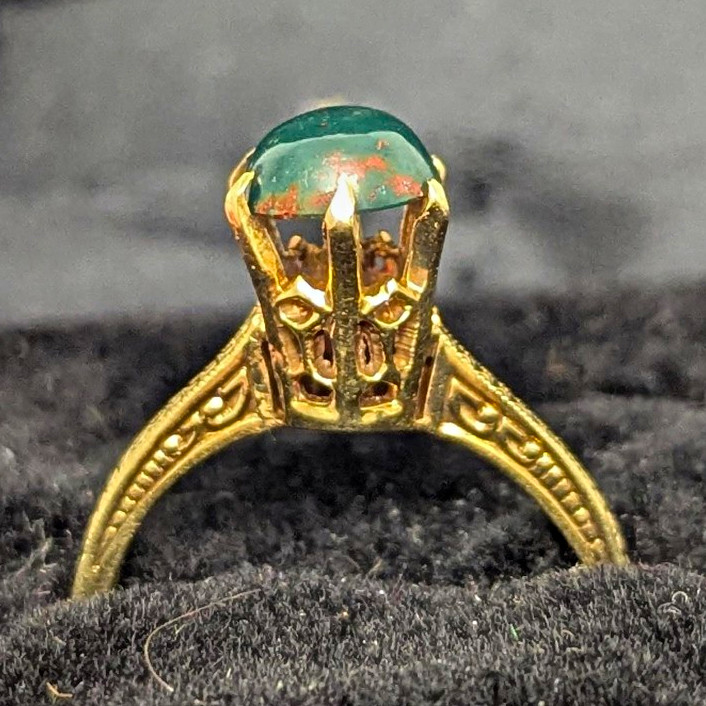 Edwardian Bloodstone cabochon cathedral solitaire ring 14K Edwardian Bloodstone cabochon cathedral solitaire ring 14K
