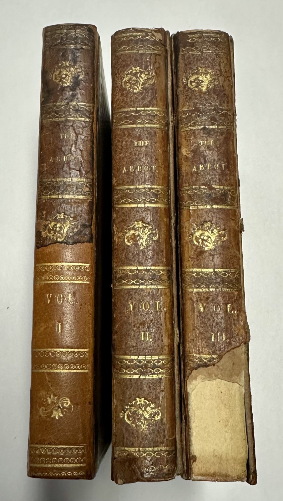 1820 The Abbot by Sir Walter Scott – Complete 3 Vol Set – Leather, Marbled Edges