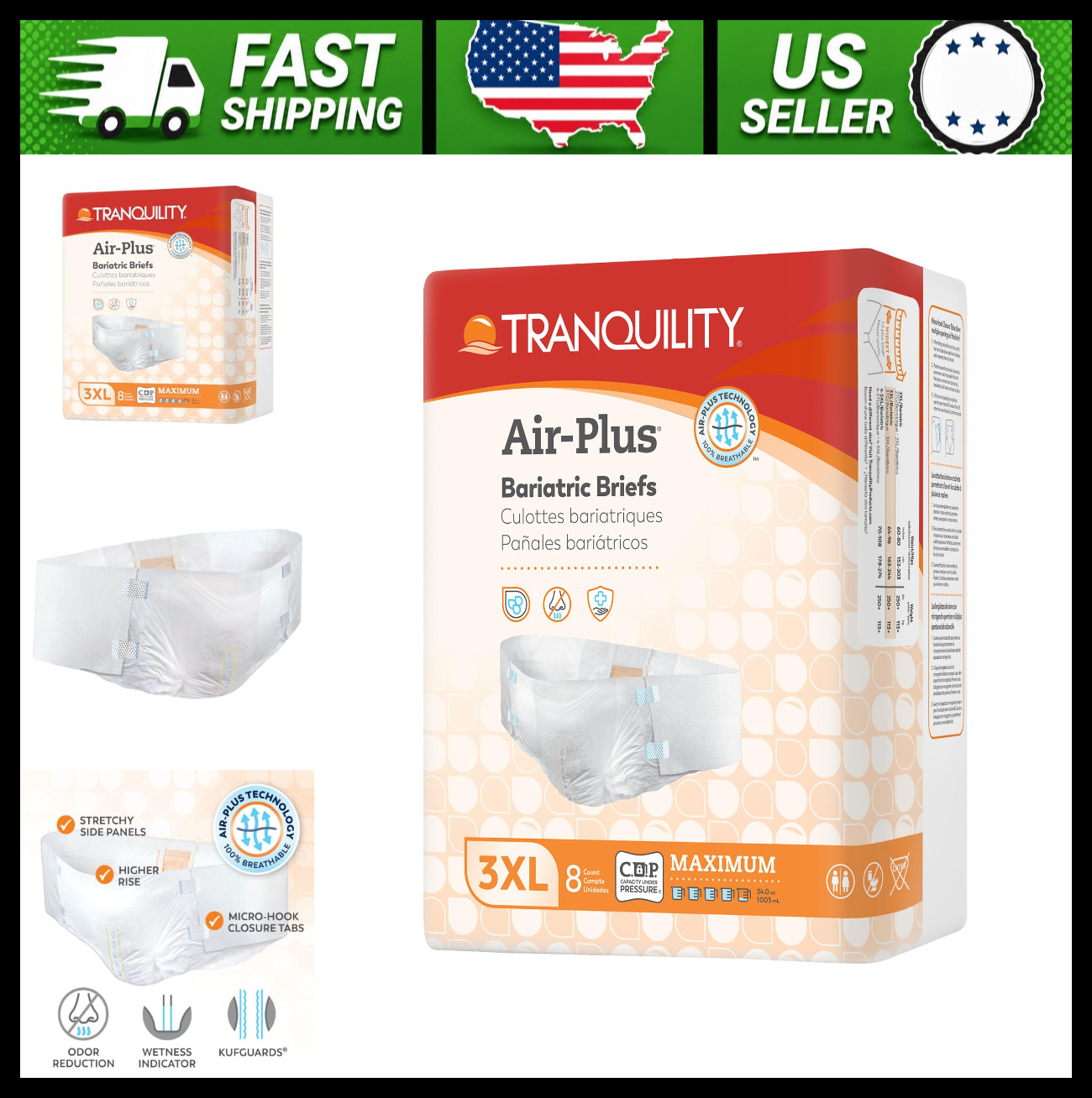 Tranquility Air-Plus Bariatric Adult Diapers, 3XL, 32 Count