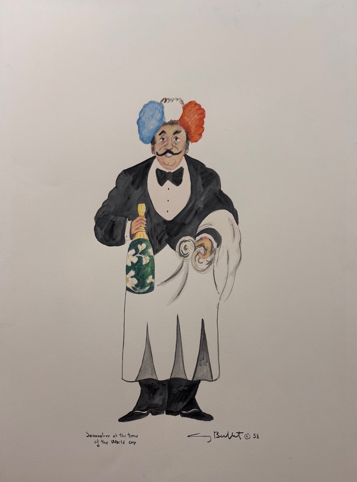 Guy Buffet Original Watercolor “Sommelier at the time of the World Cup\