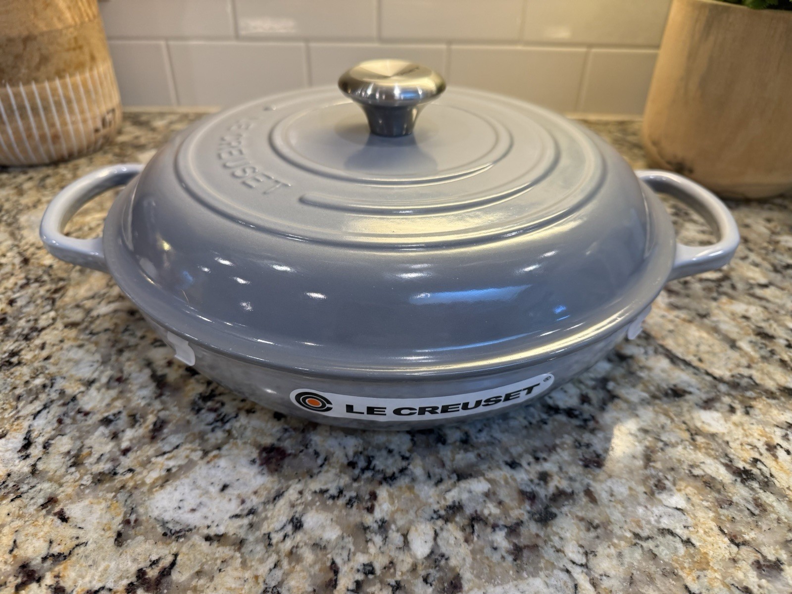 NEW Le Creuset Signature Cast Iron Braiser 3.5 qt Mist Gray Williams Sonoma 30cm