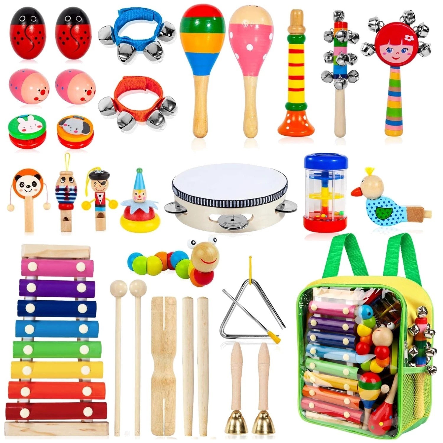 Kids Musical Instruments Set, 33Pcs Wooden Percussion Toys^