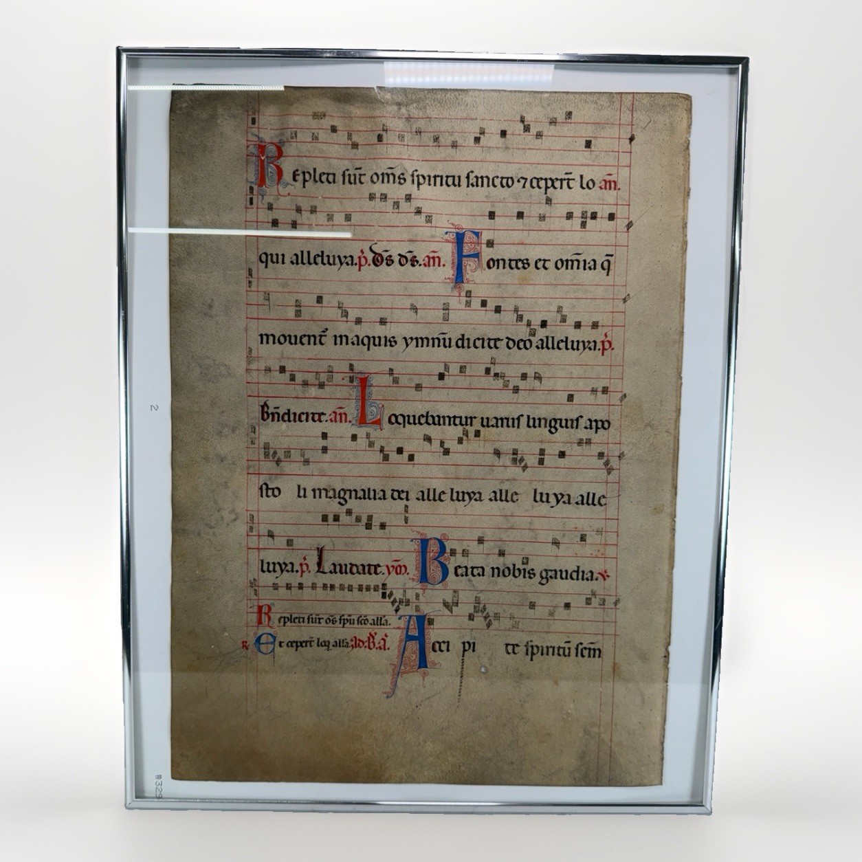 Antique 14th Century Italian Manuscript Page Vellum Choir Book Leaf Framed