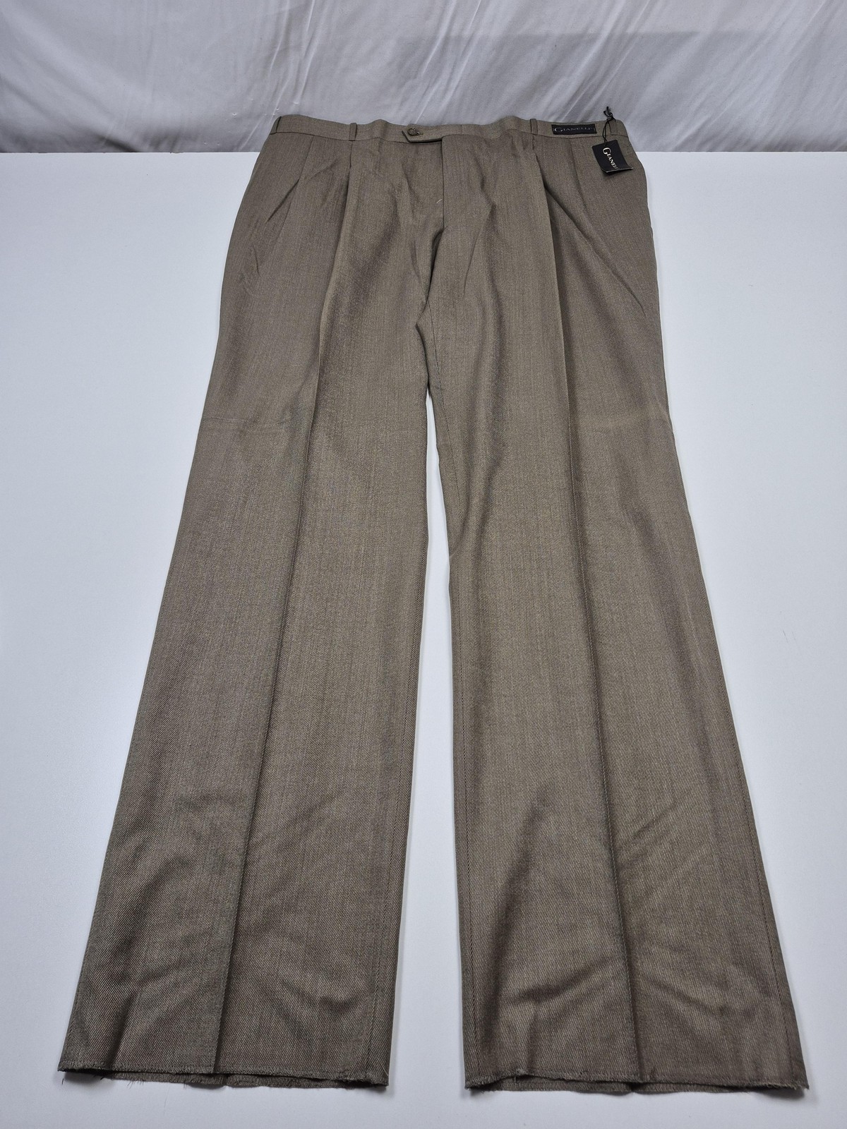 VTG Gianelli Dress Pants Mens 44x36 Beige Wool Pleated Straight Unhemmed NWT