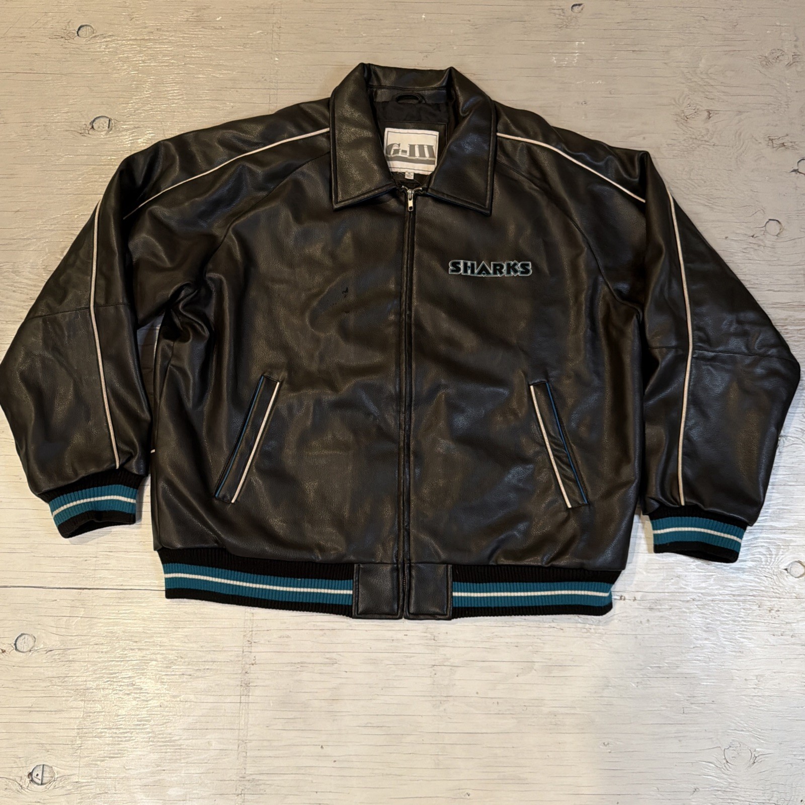 Vintage 90s NHL G-III By Carl Banks San Jose Sharks Leather Hockey Jacket Sz XL