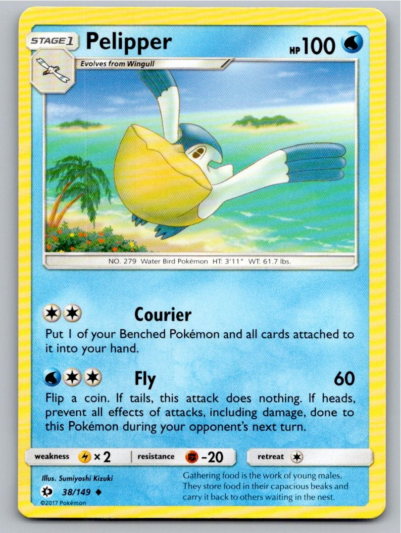2017 POKEMON PELIPPER SM BASE SET 38/149 UC NM A94414 FREE S&H