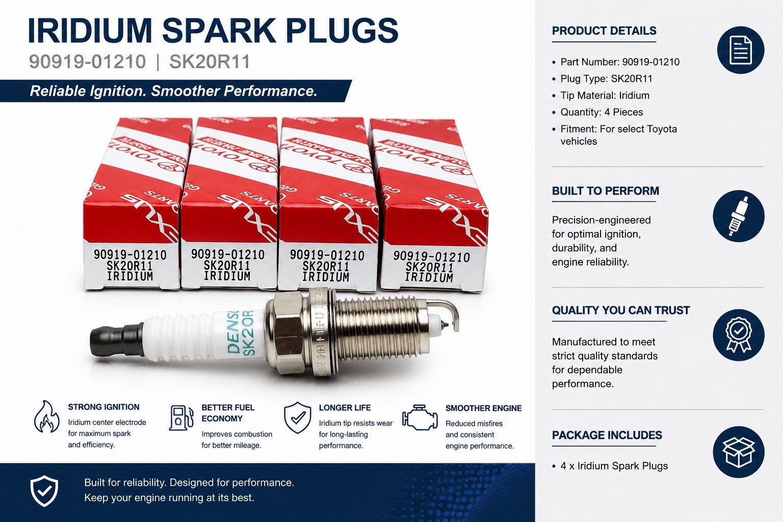 4pcs Genuine DENSO Iridium Spark Plugs OEM 90919-01210 SK20R11 3297 for Toyota