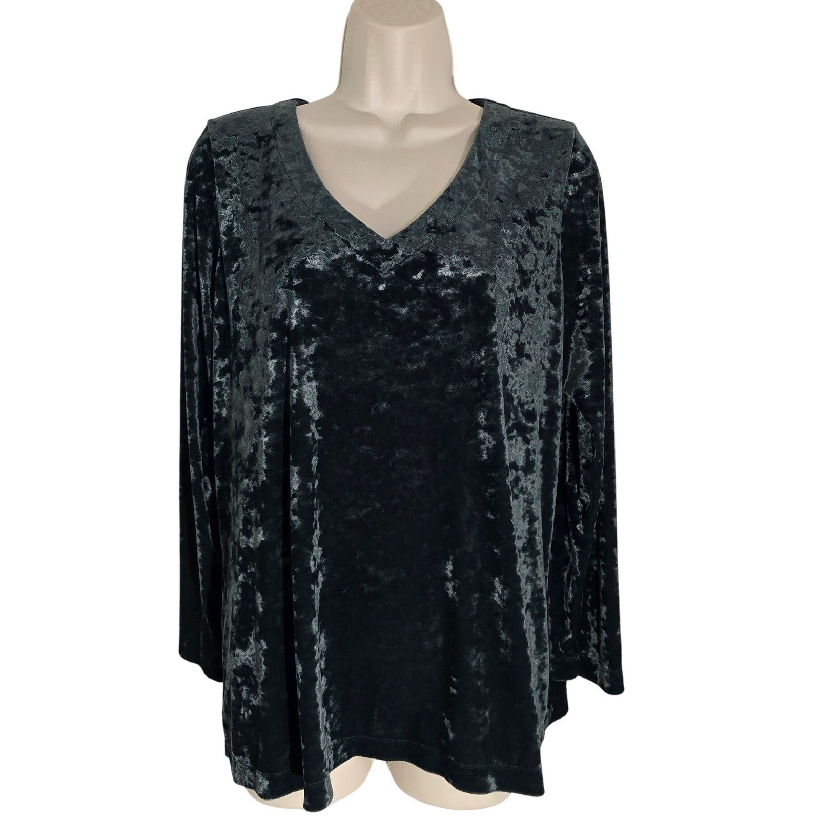J Jill Velvet Long Sleeve Top Women S Crushed Texture Green Pullover