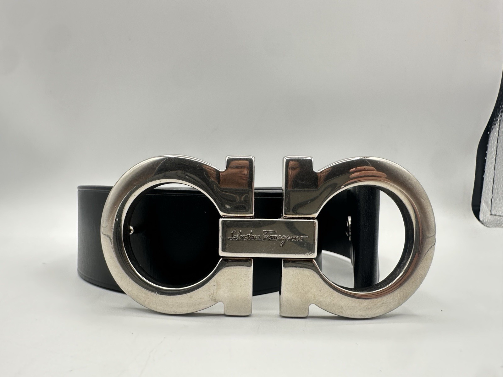Salvatore Ferragamo Reversible Adjustable Belt Polished Silver Buckle Designer