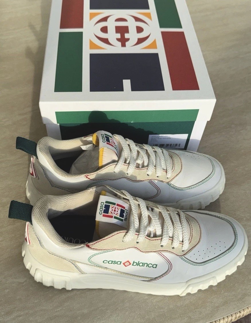 Casablanca Men’s Court Sneakers, White & Cream Leather/ Suede Size 9US $510 