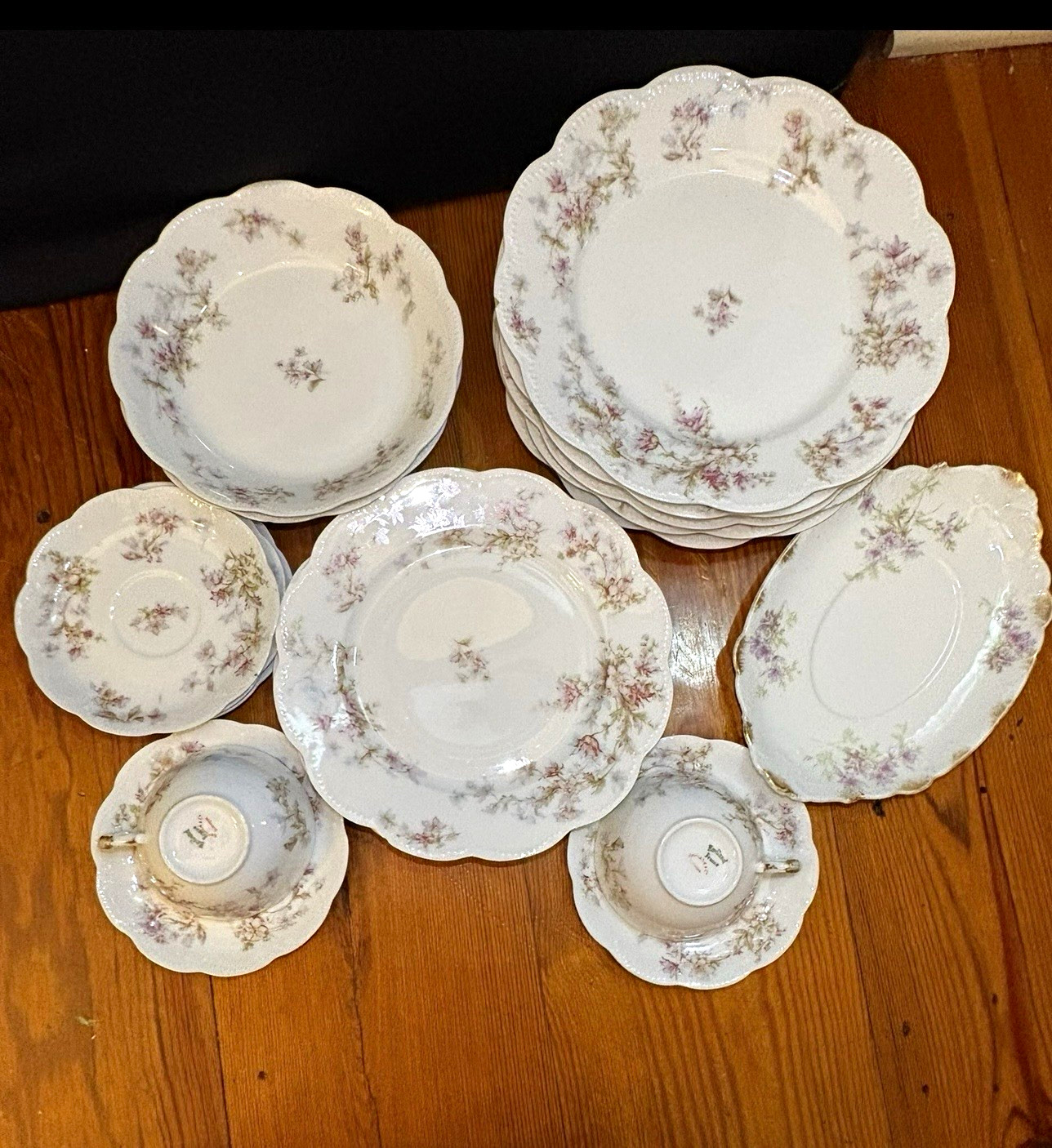 Antique Theodore Haviland Limoges China Set - Schleiger 146 Pink Apple Blossom