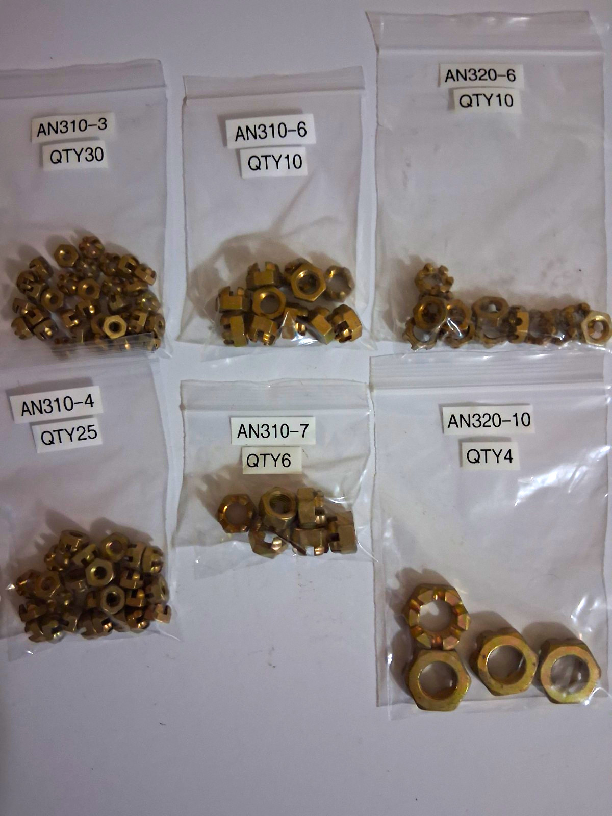 AN310/AN320 Aircraft Nut Lot.  AN310-3,-4,-6,-7. AN320-6,-10. NOS. QTY IN PICS.