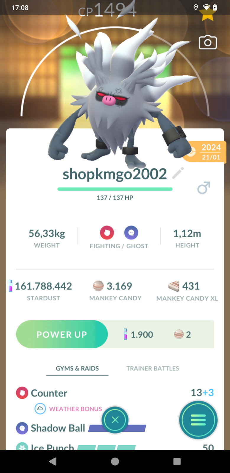 Pokémon Non Shiny Annihilape CP Under 1500 -3moves Pokémon Non Shiny Annihilape CP Under 1500 -3moves