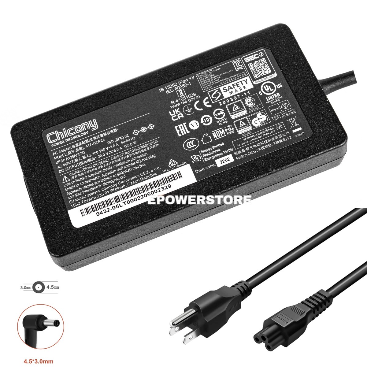Chicony 120W AC Adapter Charger For MSI Cyborg 15 A12VF-272US A17-120P2A 20V 6A