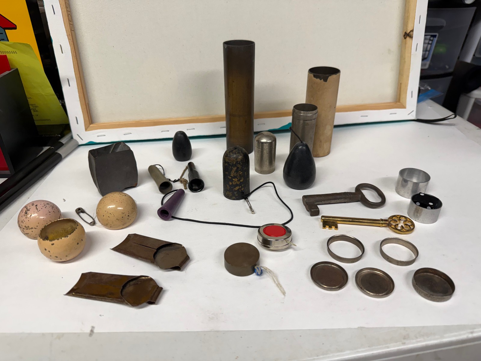Vintage Brass Magic Trick Lot - Okito Box, Sleeve Pulls, Hand Vanishers, Tubes Vintage Brass Magic Trick Lot - Okito Box, Sleeve Pulls, Hand Vanishers, Tubes