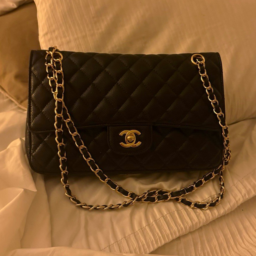 CHANEL Classic Double Flap Black Quilted Leather Shoulder Bag Gold HW Chain