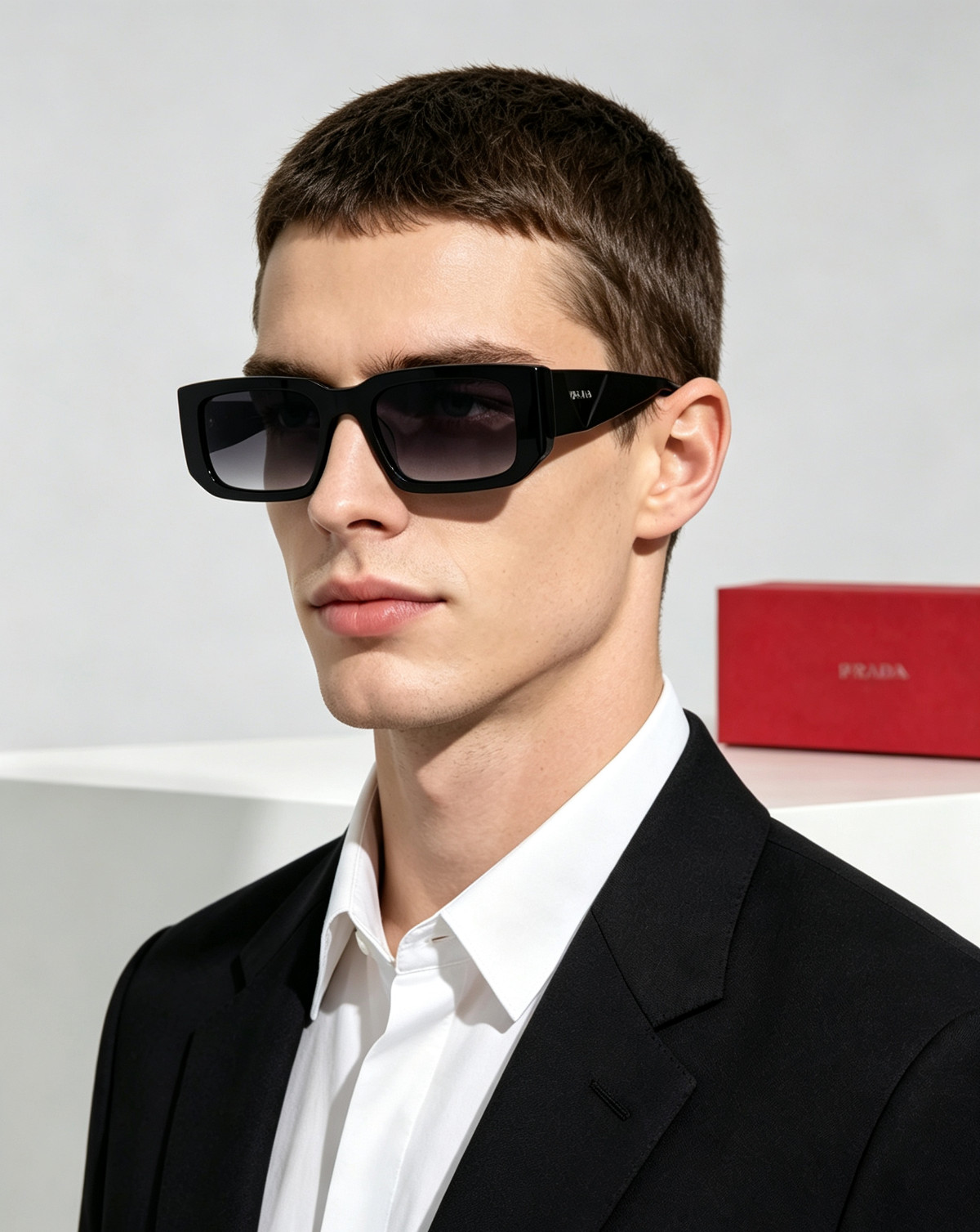 Prada SPR06Y Rectangle Sunglasses Twisted Temple Gradient Lens Women 53-21-145 Prada SPR06Y Rectangle Sunglasses Twisted Temple Gradient Lens Women 53-21-145