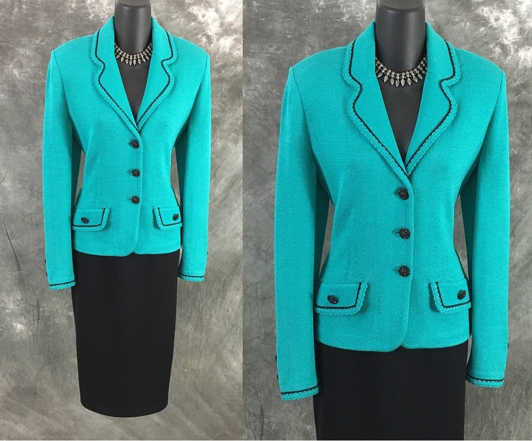 BEAUTIFUL St John collection knit green black suit blazer size 4