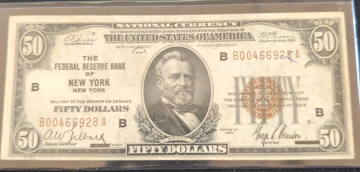 1929 $50 Federal Reserve Bank Note issued by Federal Reserve Bank of New York