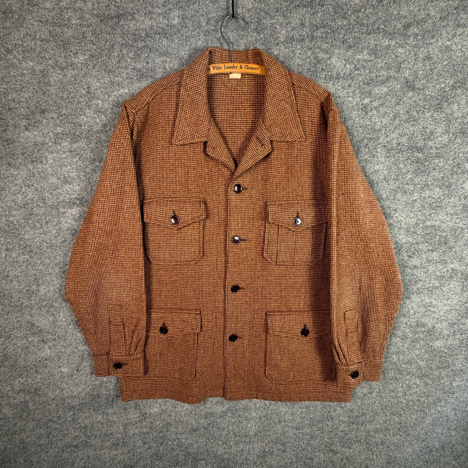 VTG 50s Mackinaw Cruiser XL Brown Houndstooth Wool Safari Hunting Filson Style