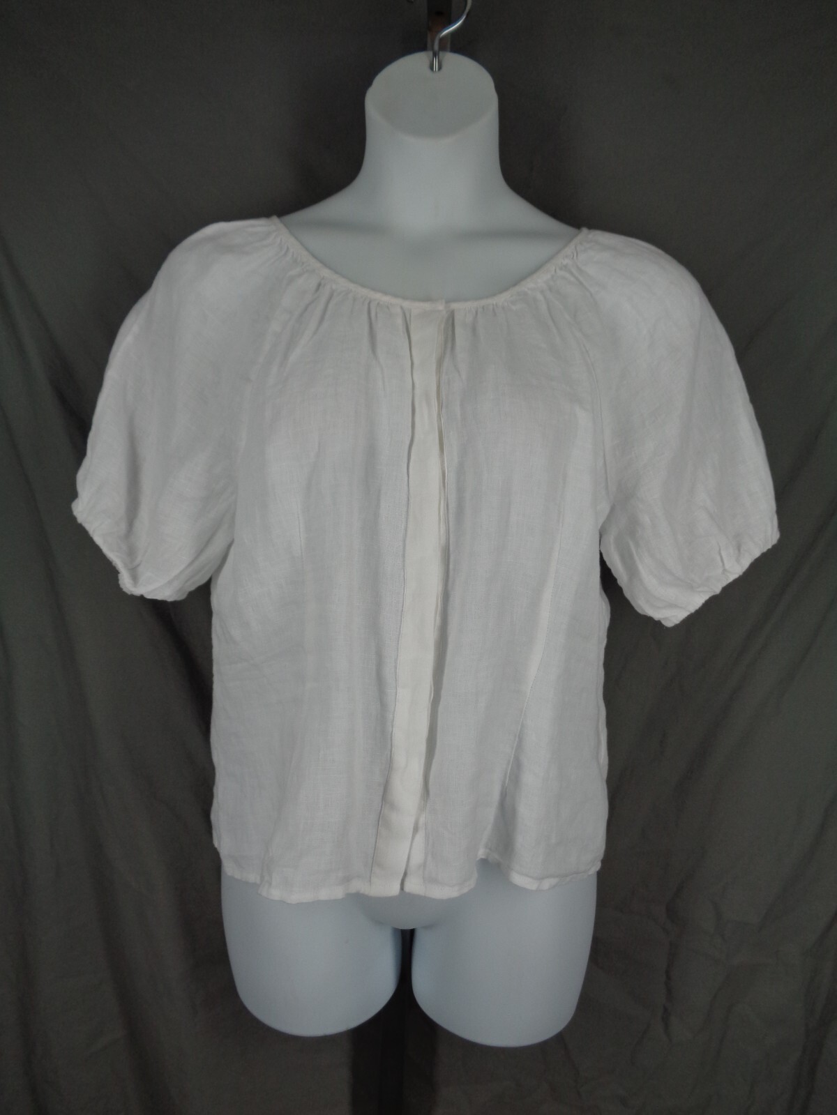 J Crew White Linen Top Blouse Size 12 Puff Sleeve Button V-Back New