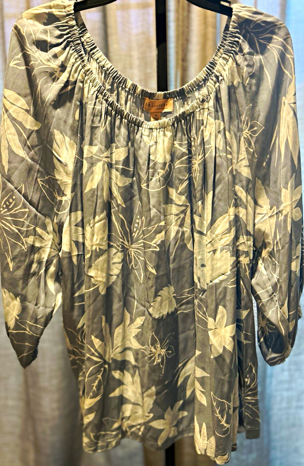 Philosophy Republic Clothing Women’s Plus 2X Blue Floral Peasant Blouse