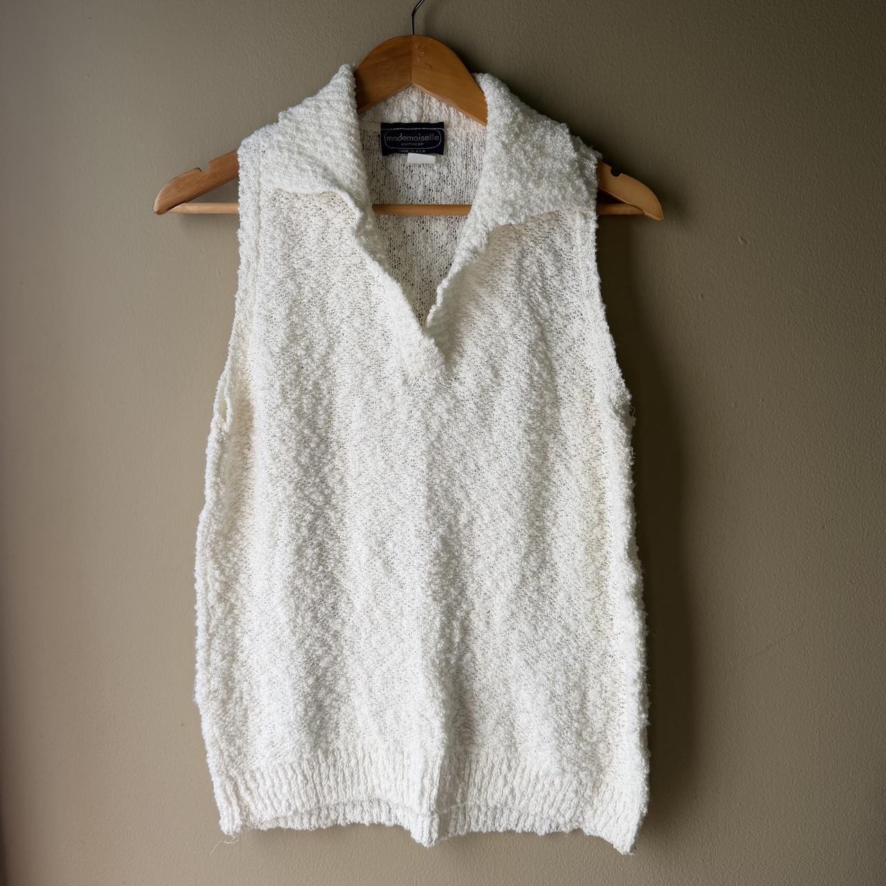 Vintage Mademoiselle Cream Textured Collared Sweater Vest