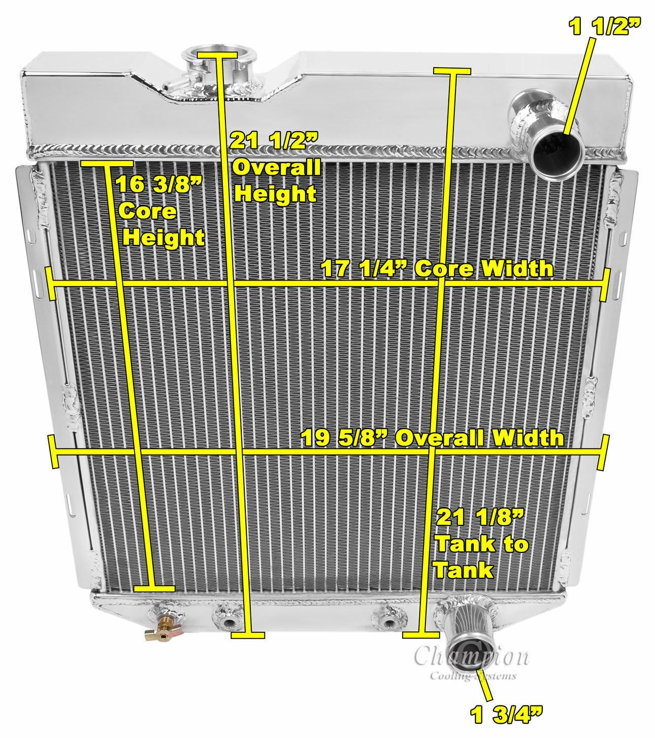 1965-1966 Ford Mustang All Aluminum 3 Row Core KR Champion Radiator