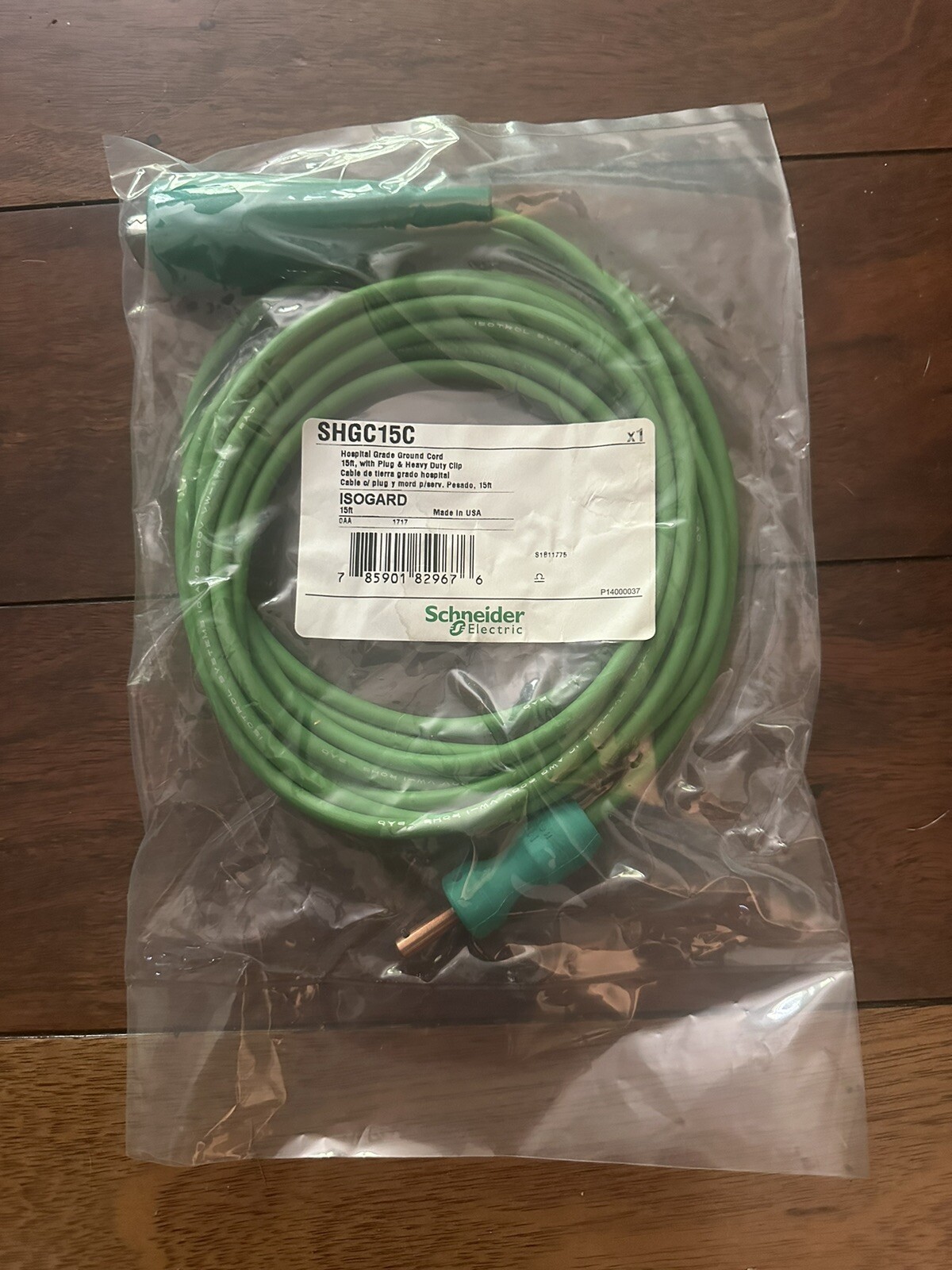 SCHNEIDER SHGC15C Electric Hospital Grade Ground Cord-15ft-plug-clip
