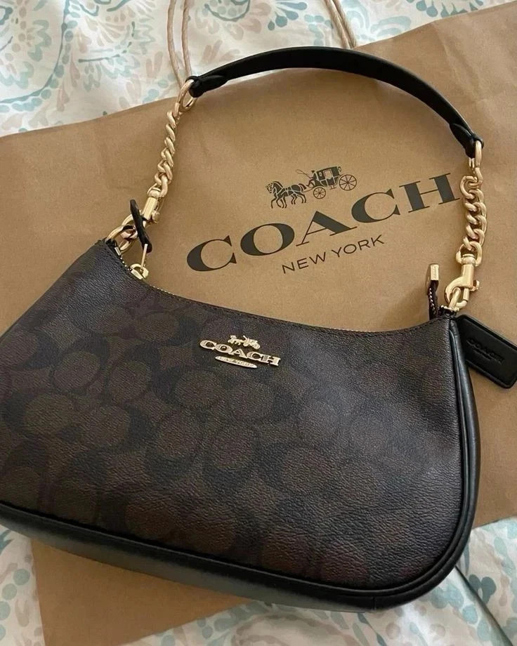 NWT COACH CA548 Teri Shoulder Bag In Signature Canvas/Gold/Brown Free