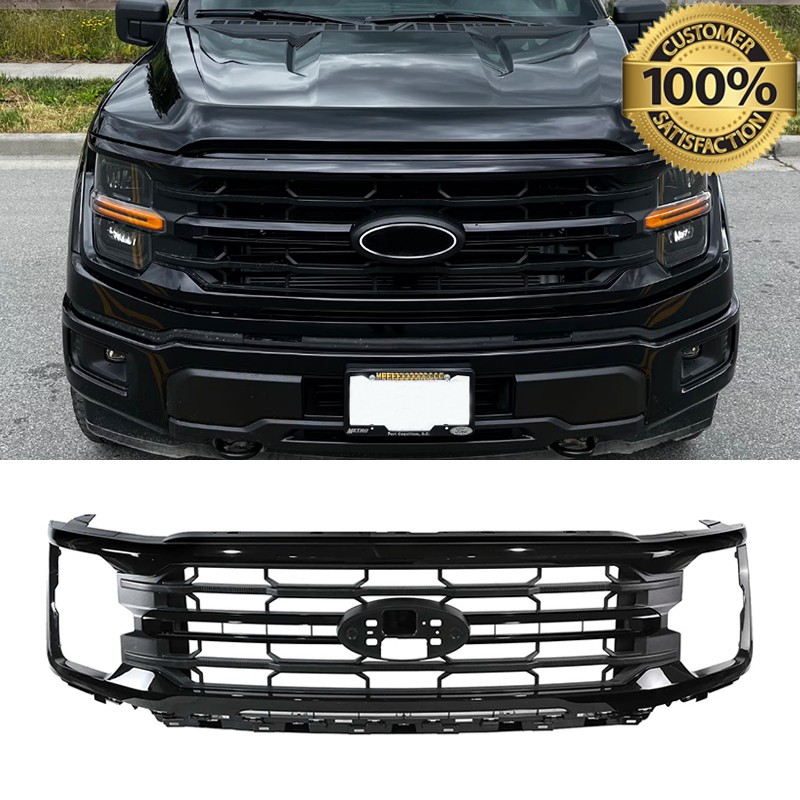 For 2024 2025 2026 Ford F-150 F150 XLT STX Front Bumper Grille Gloss Black New