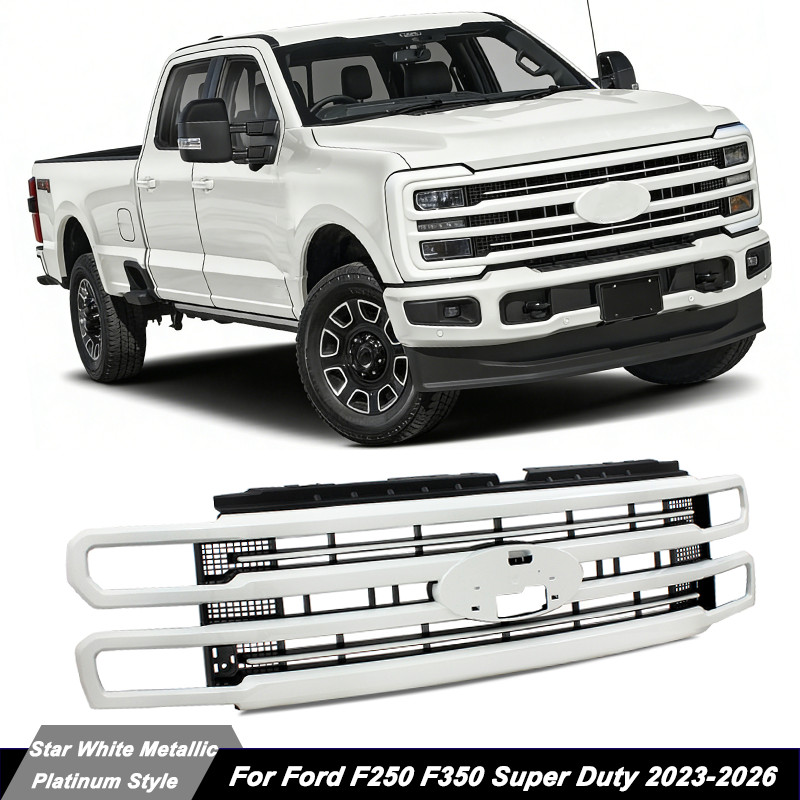 AZ Star White Metallic Front Grille Platinum For 2023-2026 Ford F250 F350 F-250
