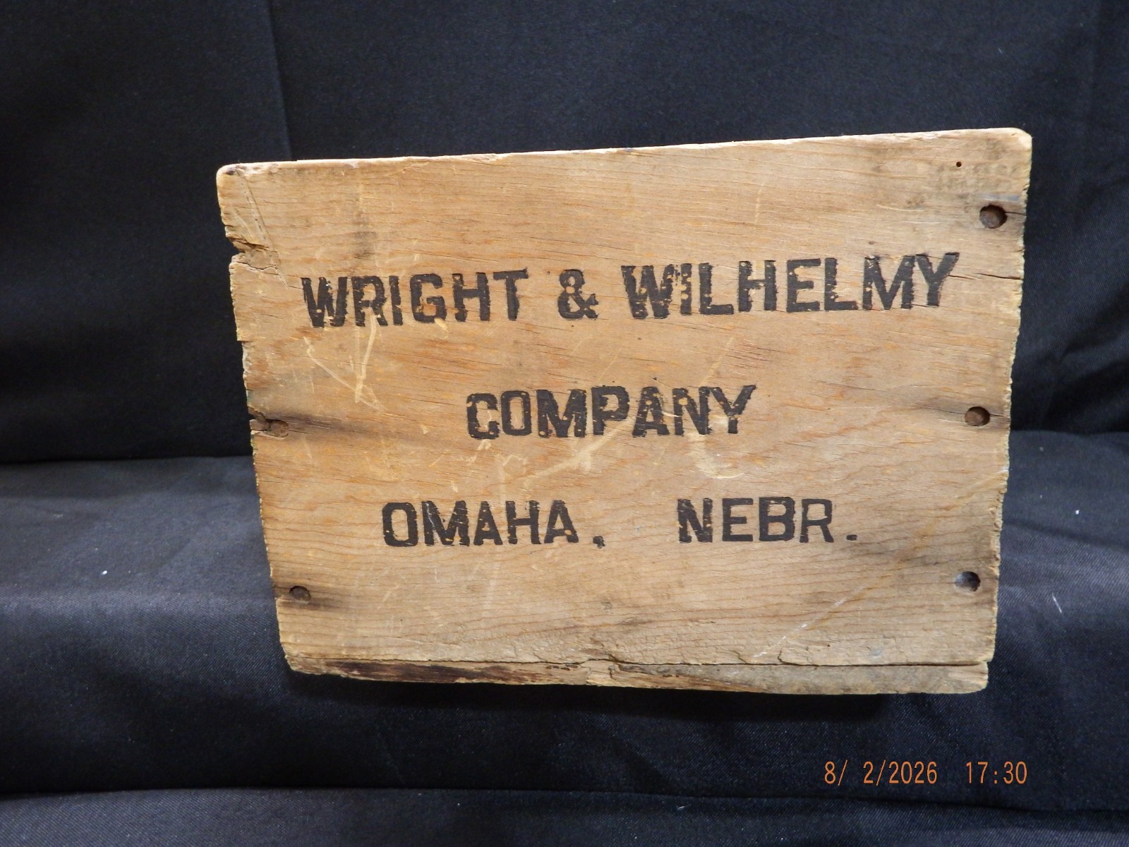 Vtg Wright & Wilhelmy Company,Omaha, Nebr Wooden Ammo Box-1890\'s-1920\'s-C426 Vtg Wright & Wilhelmy Company,Omaha, Nebr Wooden Ammo Box-1890\'s-1920\'s-C426