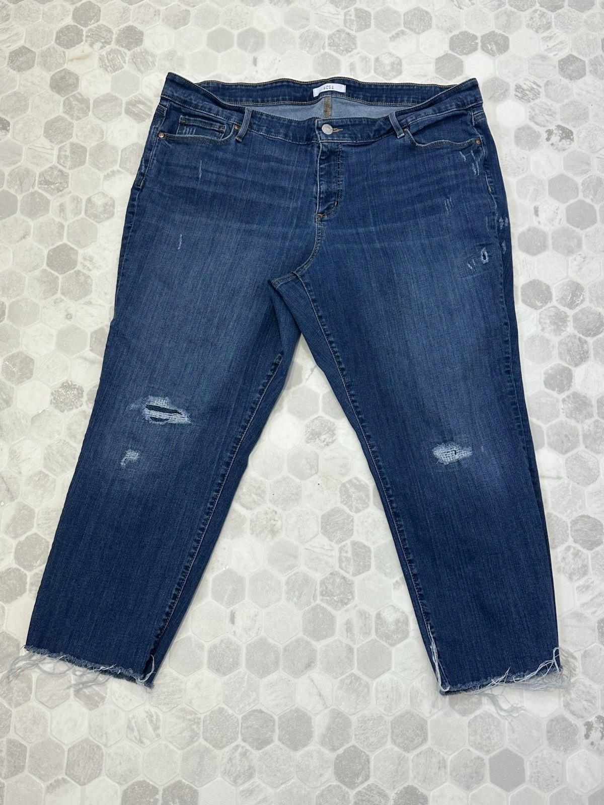 LOFT PLUS Dark Blue Jeans Plus Size 22~Distressed,Modern Straight~EUC