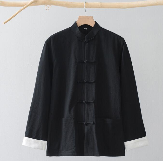 Tang suit Coat Chinese style Men Long sleeve Cotton linen Jacket Buckle Han Fu