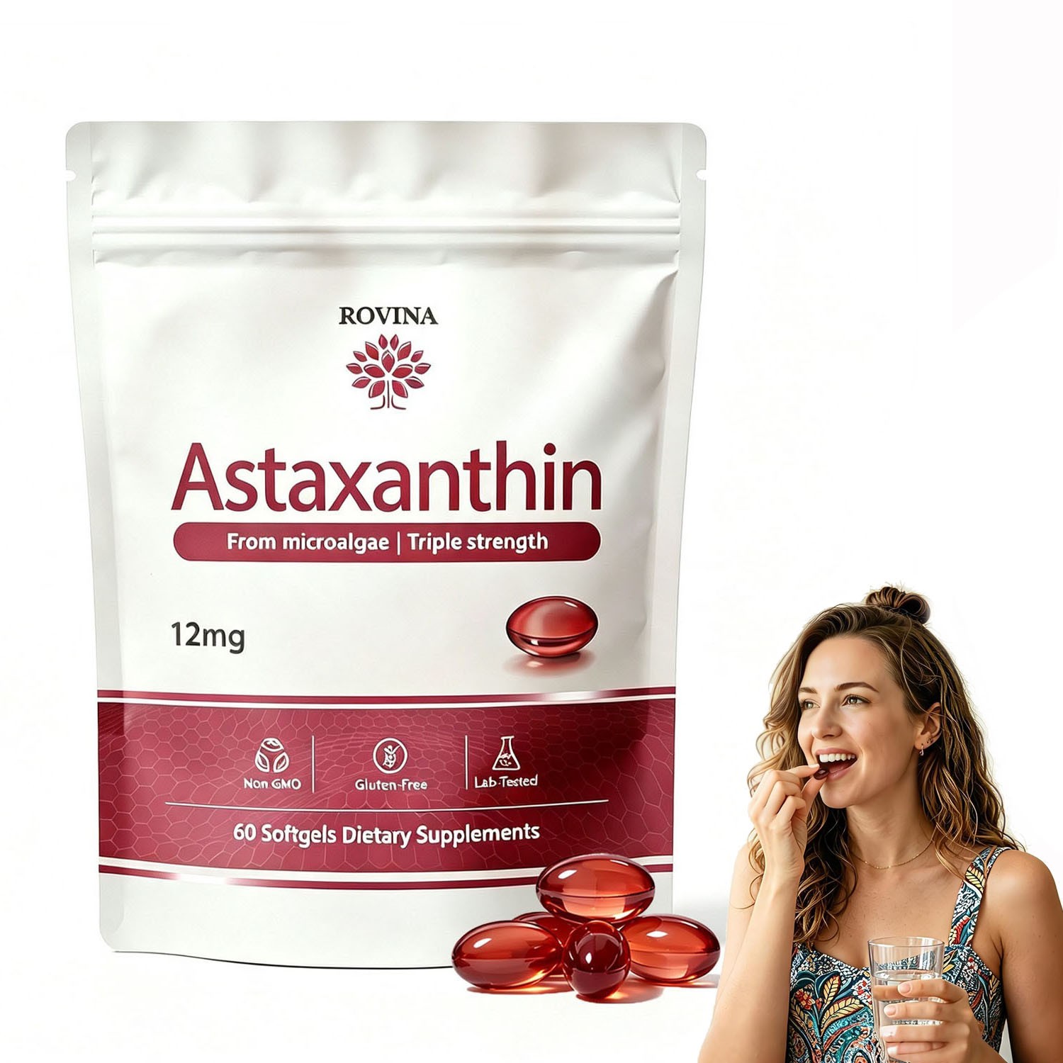 Rovina Astaxanthin 12mg Softgels Natural Antioxidant Wellness Supplement🔥