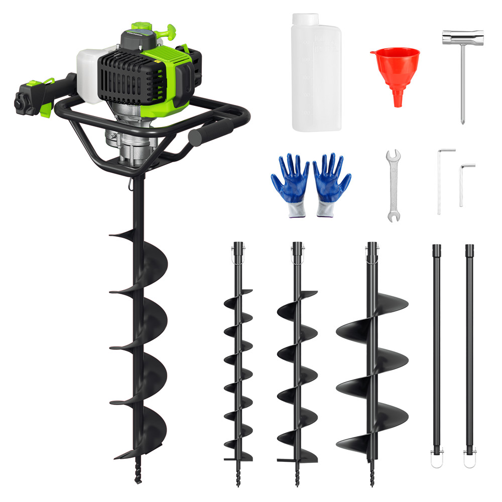 WORKPRO 62CC Gas Powered Post Hole Digger Earth Auger 2Stroke 4\