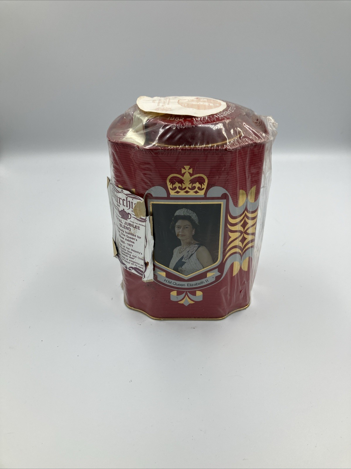 Vintage 1977 QUEEN ELIZABETH II Royal Silver JUBILEE TEA CADDY TIN - FULL/Sealed