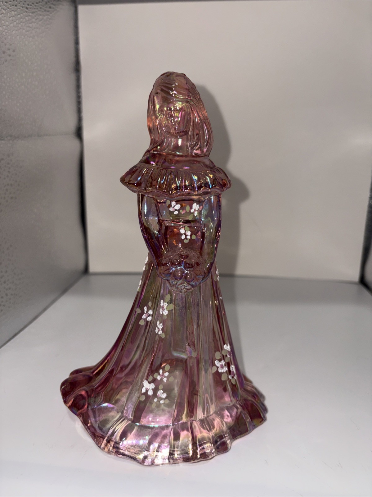 Vtg Fenton Signed Floral HandPainted Bridesmaid Pink Carnival Iridescent Vtg Fenton Signed Floral HandPainted Bridesmaid Pink Carnival Iridescent