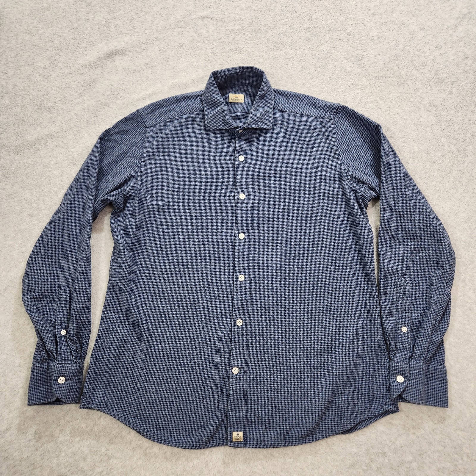 Sonrisa Silverty Shirt Mens Large Blue Houndstooth Flannel Button Up Lux Italy