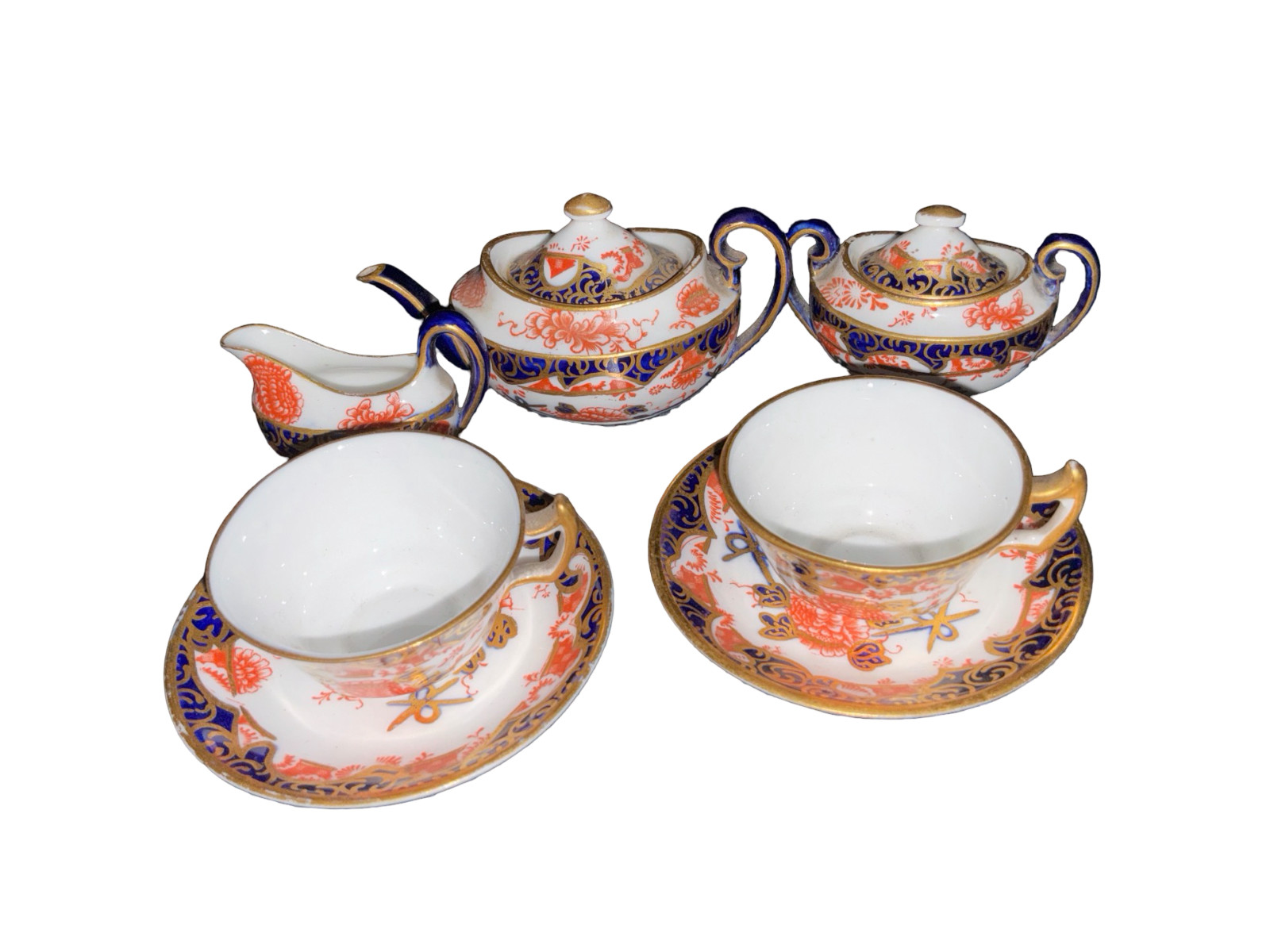 RARE ROYAL CROWN DERBY MINIATURE TEA SET — Pattern 2649 Imari — 7 Pieces