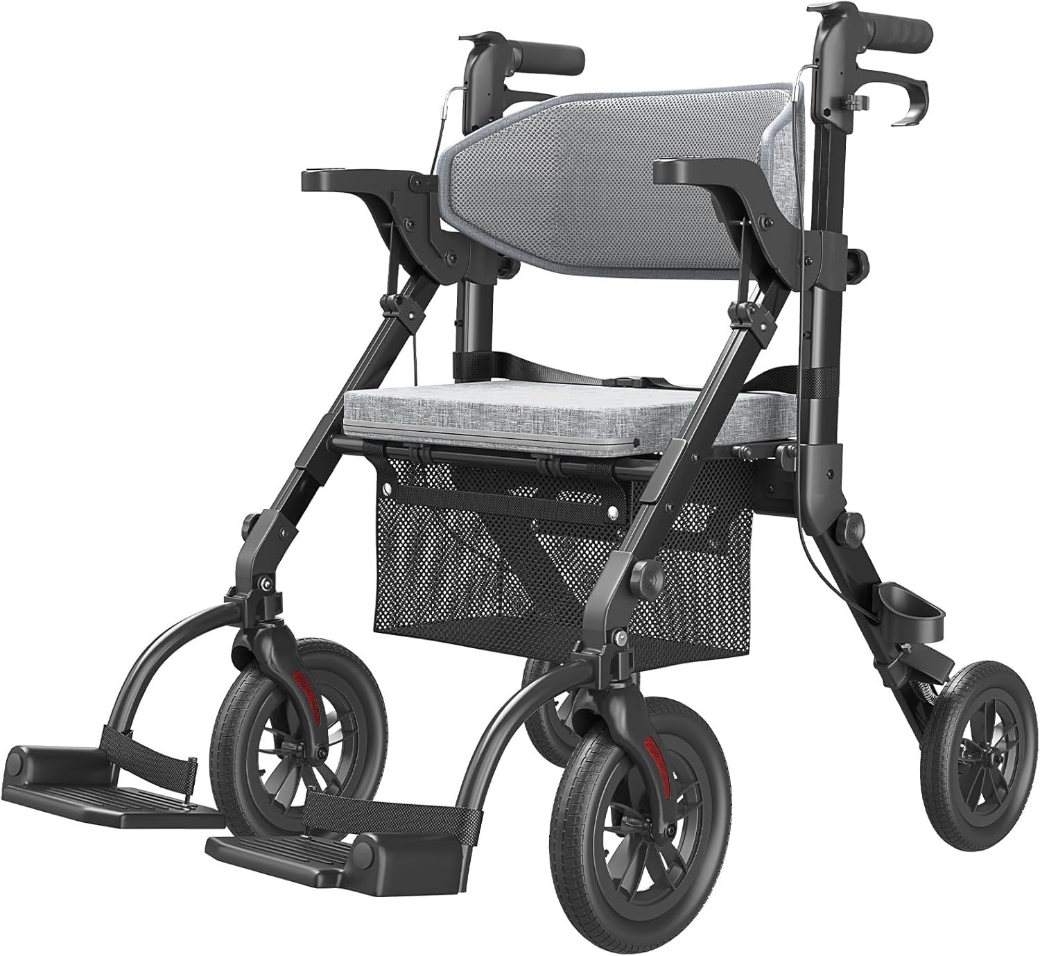 Used 2-in-1 Rollator & Transport Chair - Lightweight Foldable - Black Used 2-in-1 Rollator & Transport Chair - Lightweight Foldable - Black