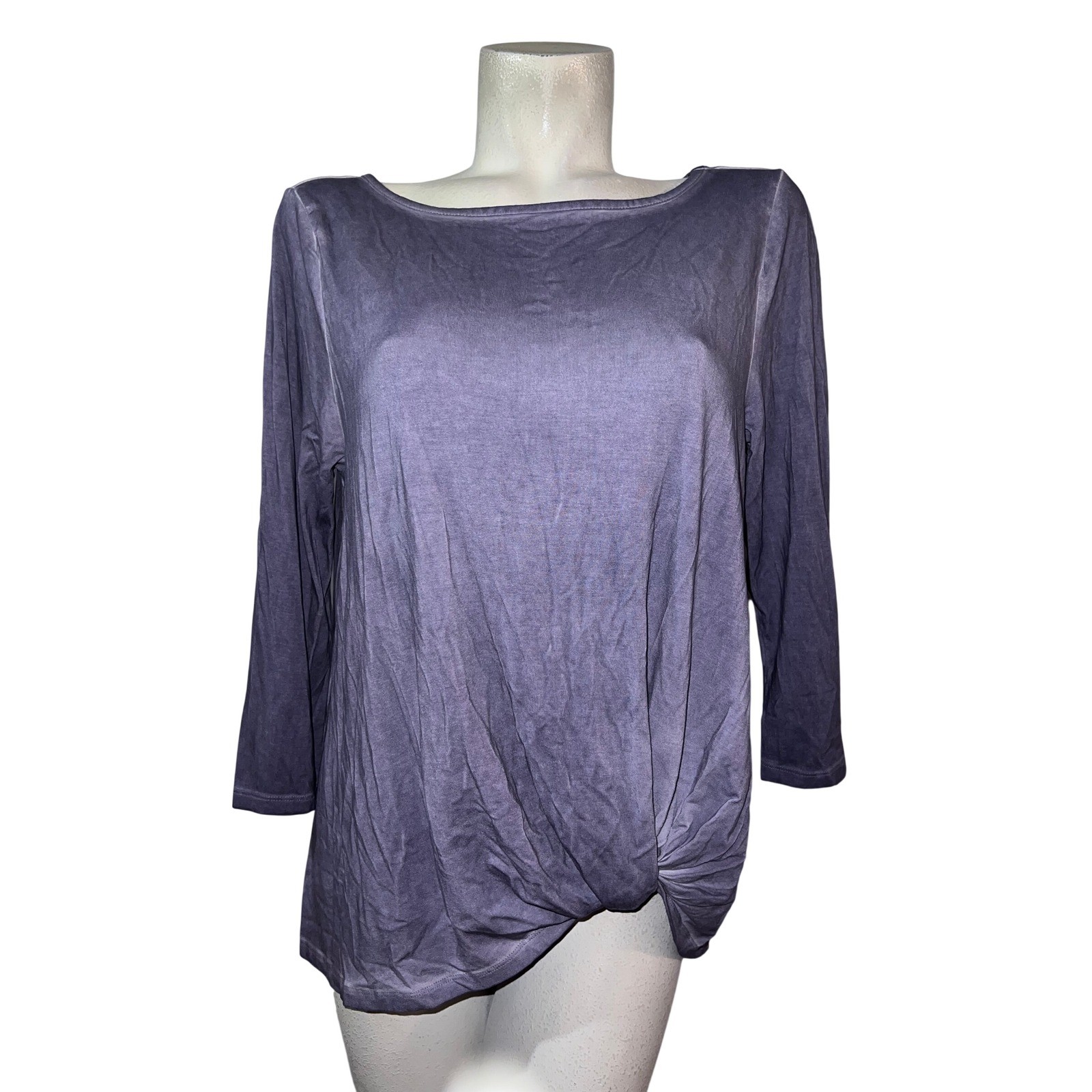 New Cupio Women Size L Lavender Grey Twist Front Knot 3/4 Sleeve Top Large NWT