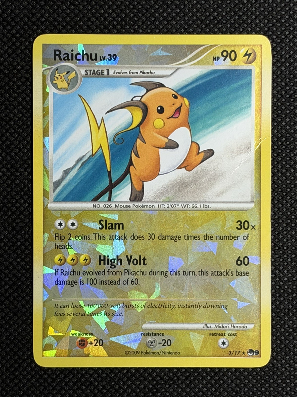Pokemon 2009 Raichu Reverse Holo Cracked Ice 3/17 HP