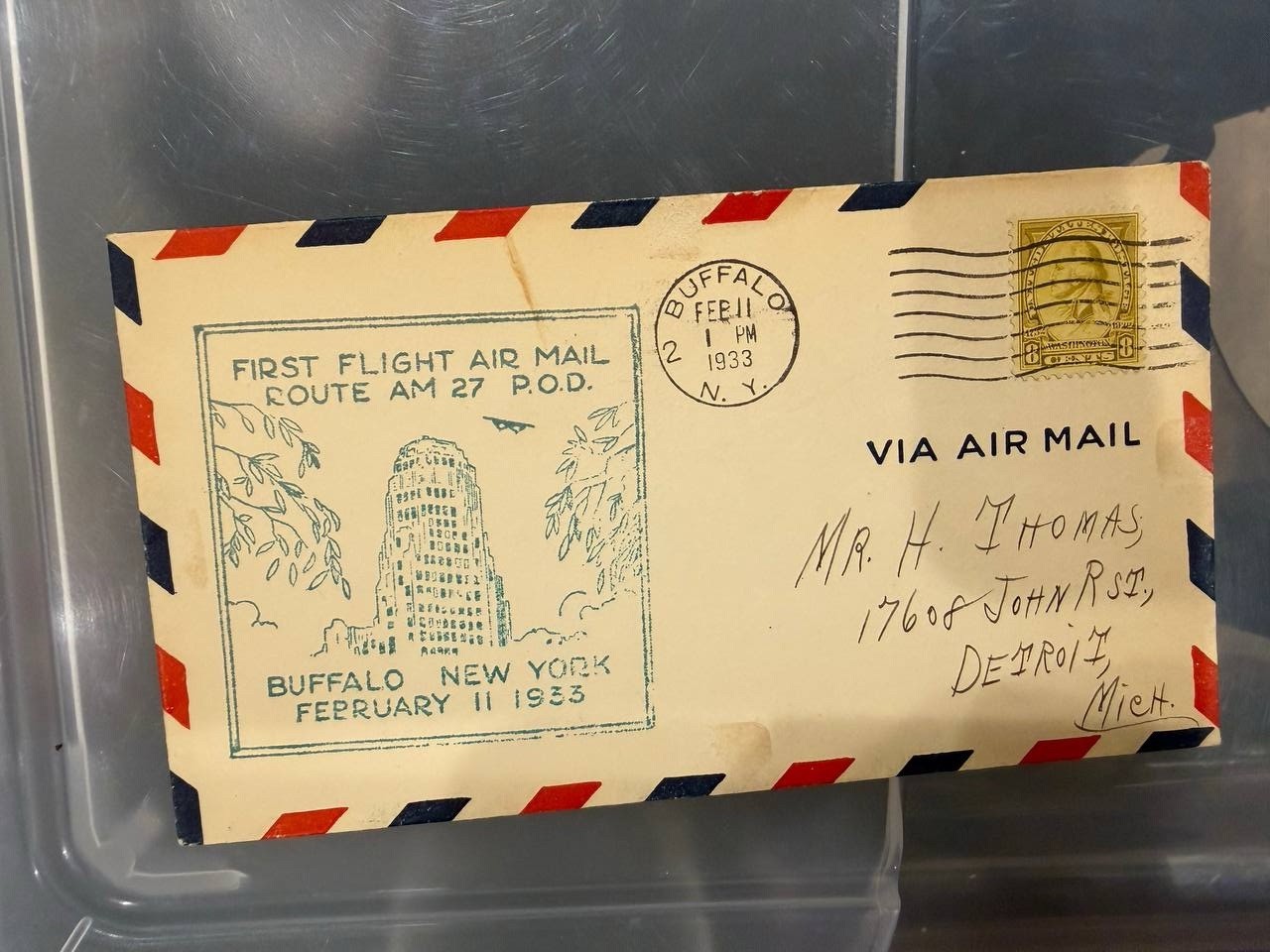 1933 Buffalo NY First Flight Air Mail Cover Route AM-2 Feb 11 Aviation Postal
