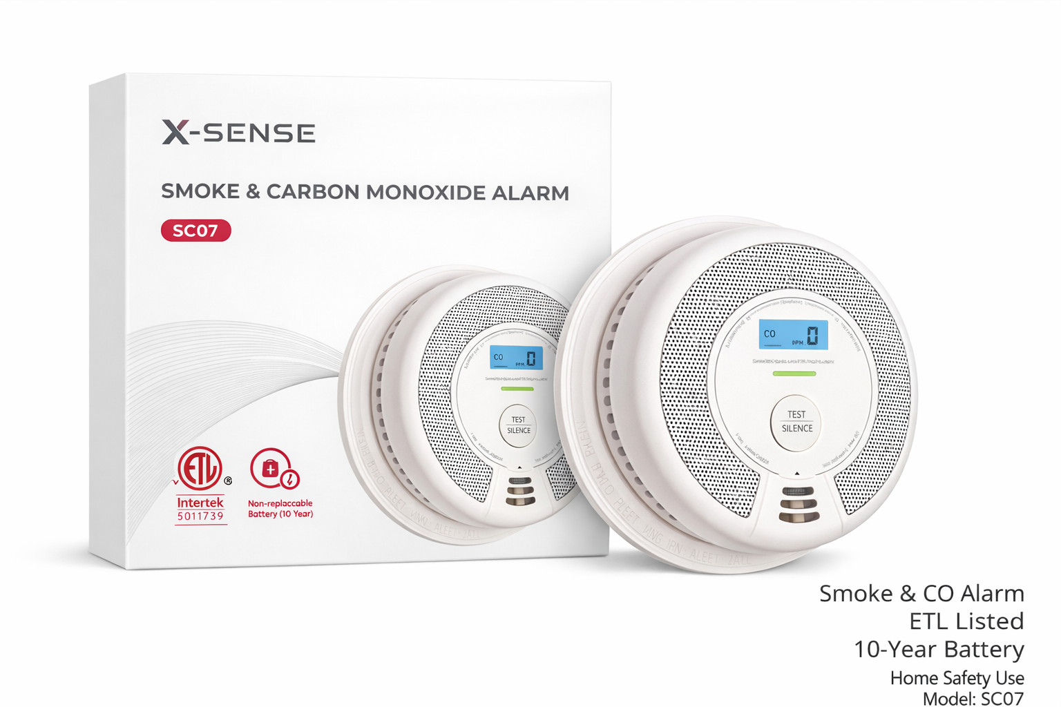 X-SENSE SC07 Smoke & CO Alarm ETL Listed 10-Year Sealed Battery LCD Home Safety