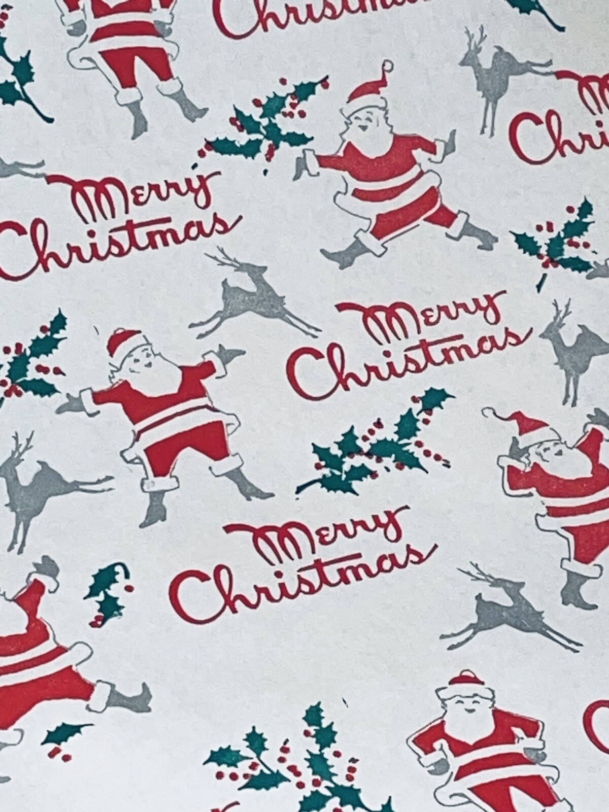 VTG MERRY CHRISTMAS WRAPPING PAPER GIFT WRAP SANTA REINDEER HOLLY NOS VTG MERRY CHRISTMAS WRAPPING PAPER GIFT WRAP SANTA REINDEER HOLLY NOS