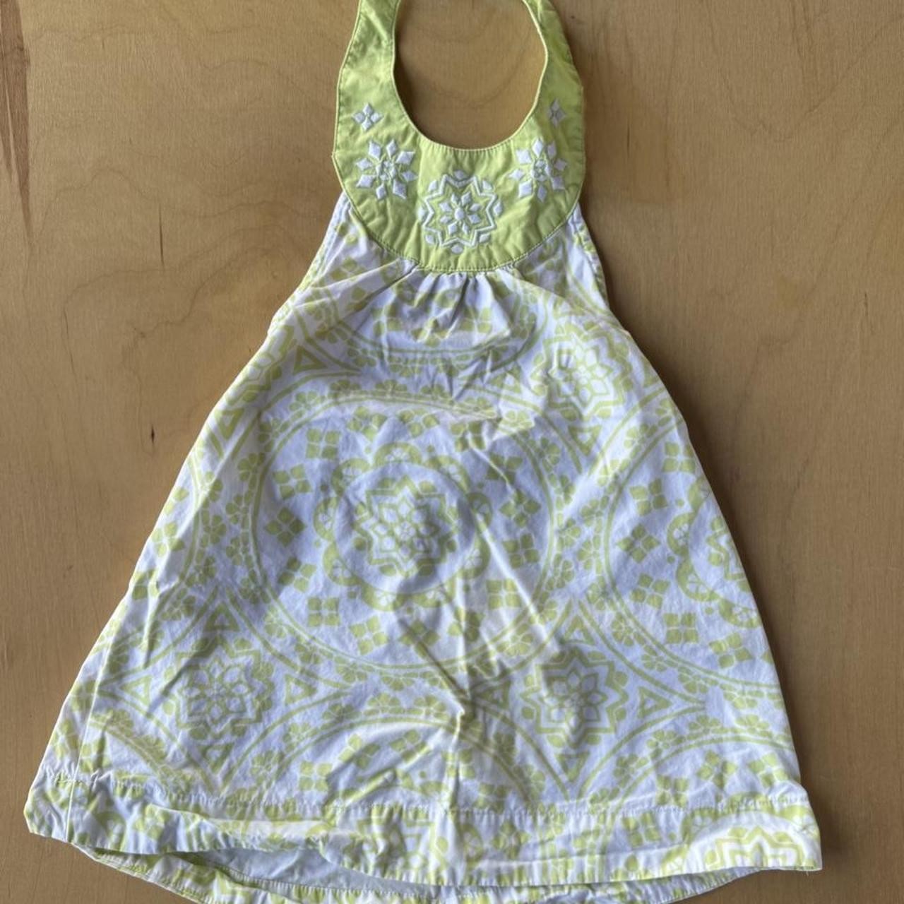 Gymboree Y2k green and white halter neck dress with floral pattern Size: 3 years