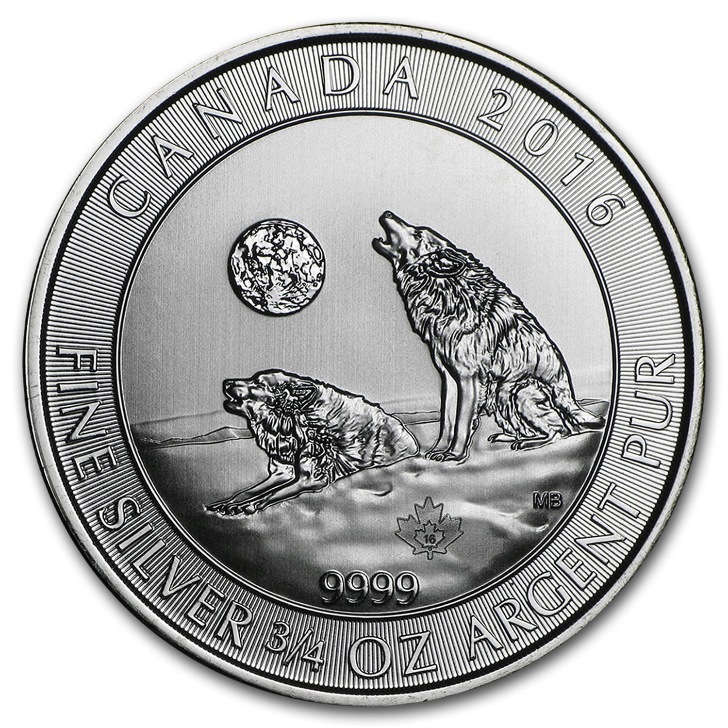 2016 Canada 3/4 oz Silver Howling Wolves BU 2016 Canada 3/4 oz Silver Howling Wolves BU